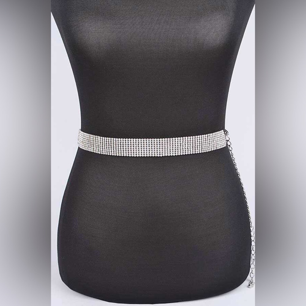 Crystal Rhinestone Pave Chain Statement Belt - Picture 2 of 3